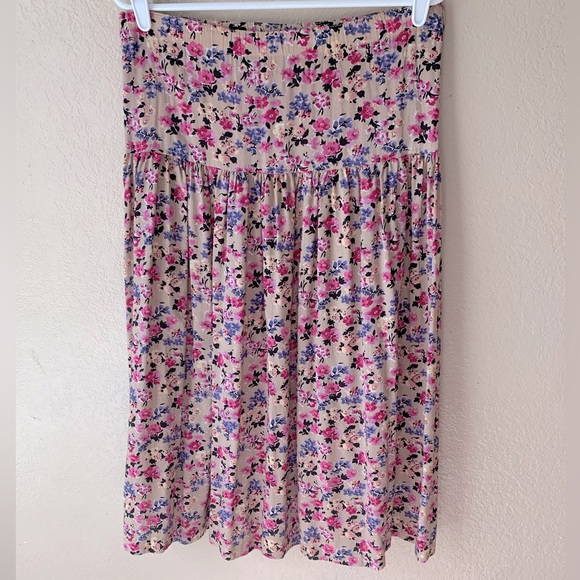 Vintage Pink Purple Floral Tired Fairy Cottagecore Midi Skirt Size 10 - Picture 1 of 8